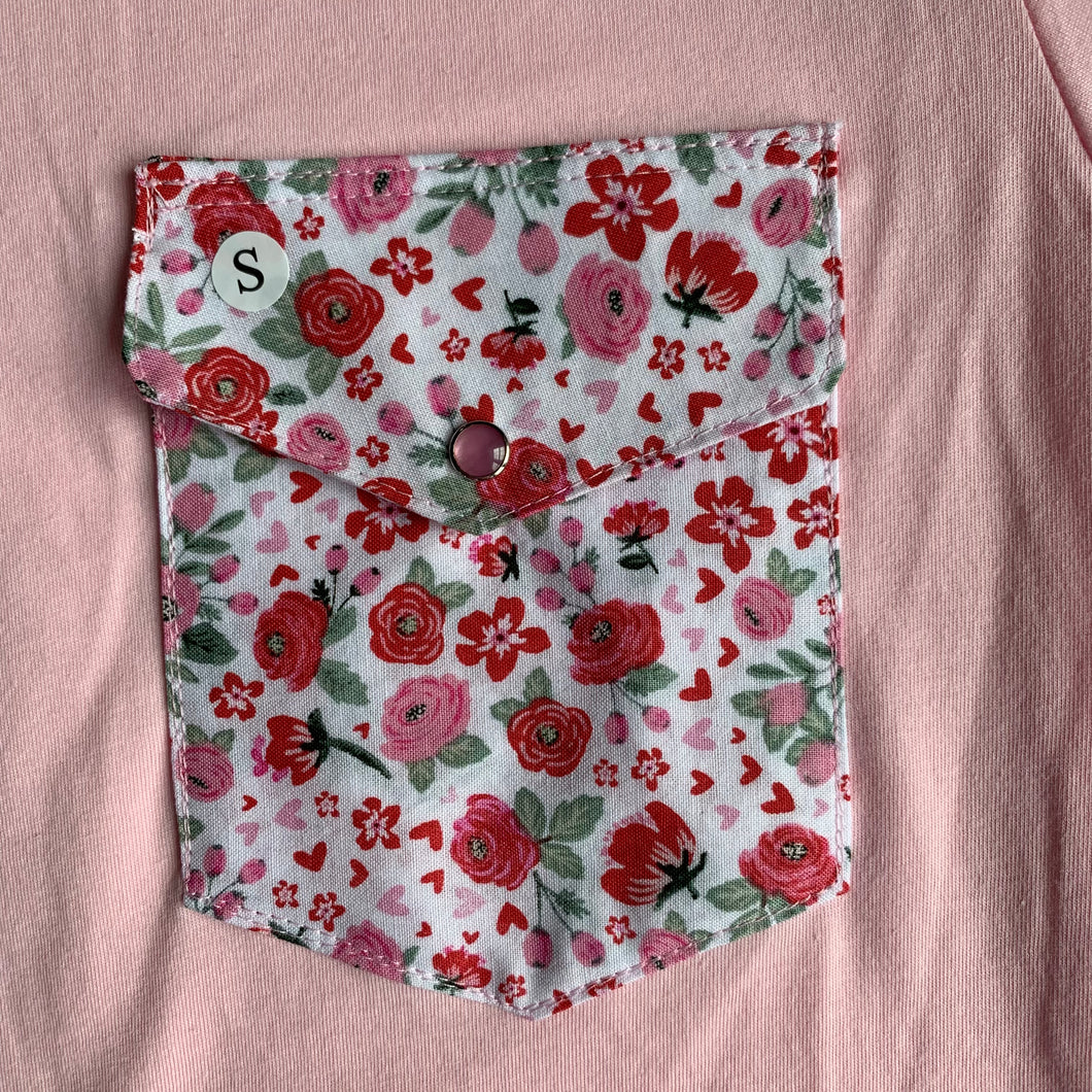 Pearl Pocket Tee- Pink floral (SMALL ONLY)